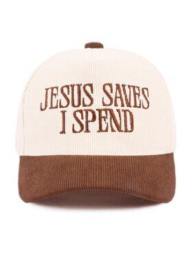 Jesus Saves I spend Brown and Tan two tone cotton hat